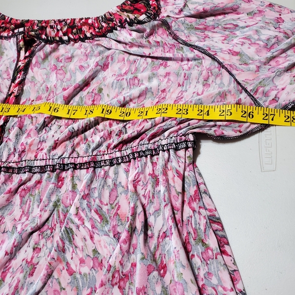 Plus Size 2X 26-28 Babydoll Floral Drawstring Scoop Neck Keyhole Flutter Bottom - Picture 11 of 16